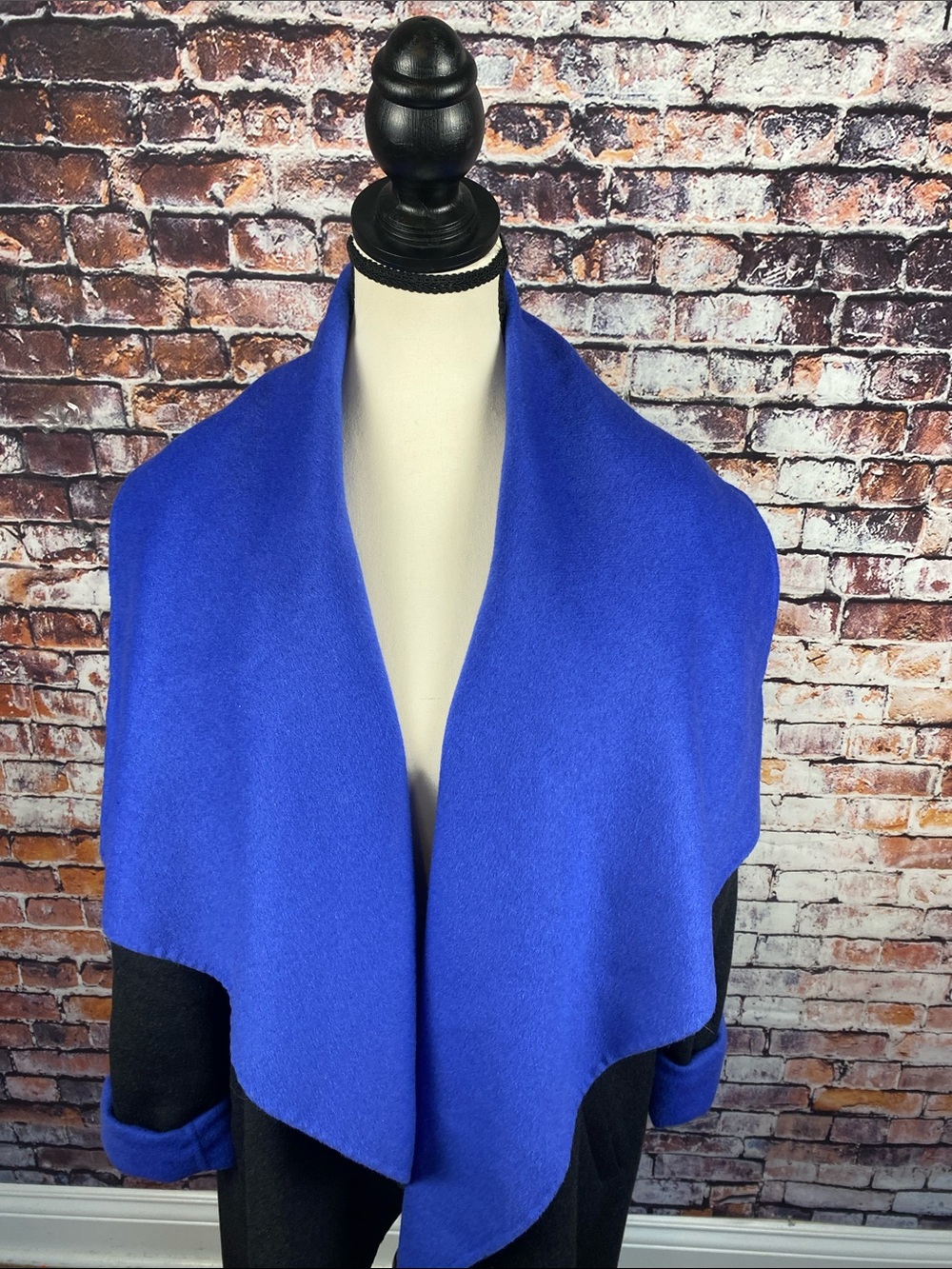 Lafayette 148 New York Wool Angora Blue Black Open Front Cardigan Cape Sz XL - Picture 3 of 10